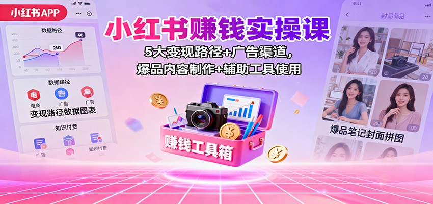 小红书赚钱实操课：5大变现路径+广告渠道，爆品内容制作+辅助工具使用-项目网