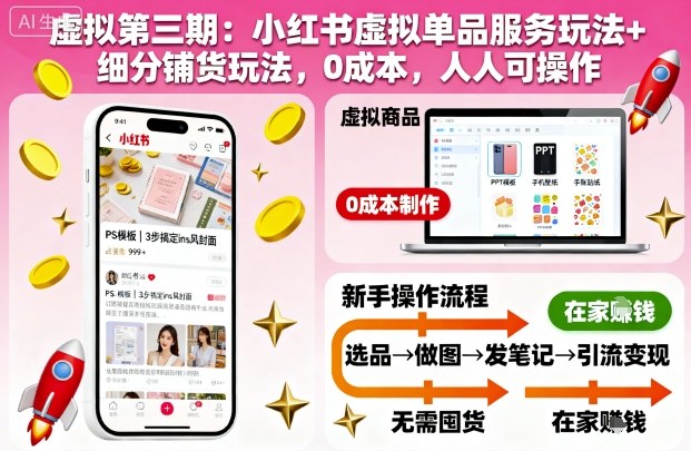 虚拟第三期：小红书虚拟单品服务玩法+细分铺货玩法，0成本，人人可操作(更新)-项目网