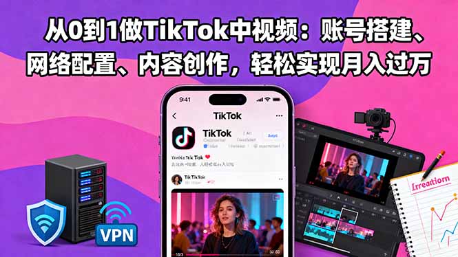 从0到1做TikTok中视频：账号搭建、网络配置、内容创作，轻松实现月入过万-项目网