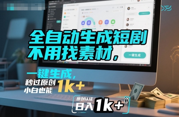 全自动生成短剧，不用找素材，不用剪辑，一键生成，秒过原创，小白也能轻松日入1k+【揭秘】-项目网