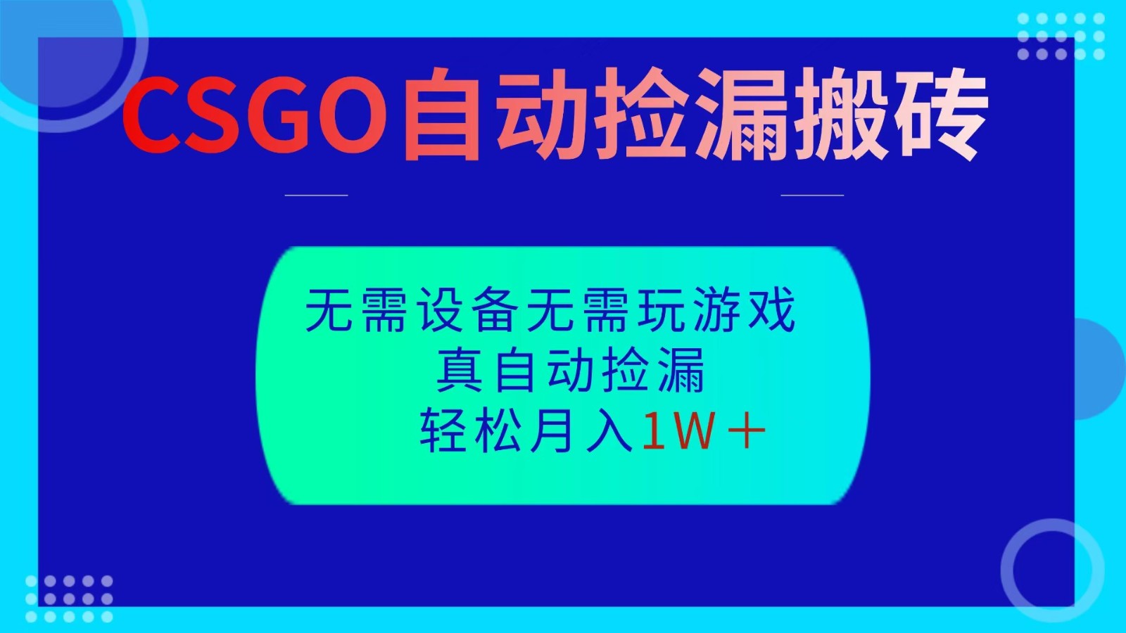 CSGO自动捡漏搬砖，当天操作当天见结果，无需了解游戏，包教包会包落地-项目网