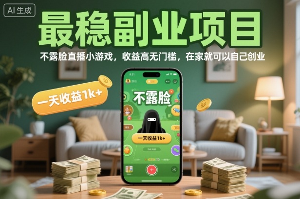 最稳副业项目，不露脸直播小游戏，收益高无门槛，一天收益1k+，在家就可以自己创业【揭秘】-项目网