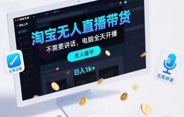 淘宝无人直播带货，不需要出镜，不需要讲话，电脑全天开播，轻松上手，日入1k+【揭秘】-项目网