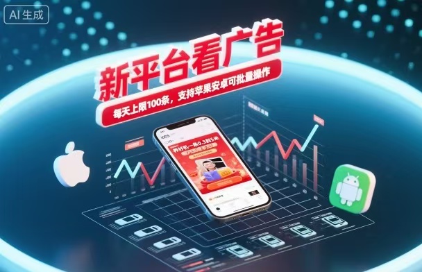 新台看广告，养好机一条5毛到5块，单机日入30到100，支持苹果安卓，可批量操作。-项目网