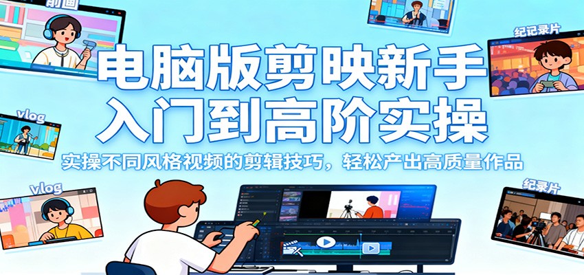 电脑版剪映新手入门到高阶实操，实操不同风格视频的剪辑技巧，轻松产出高质量作品-项目网