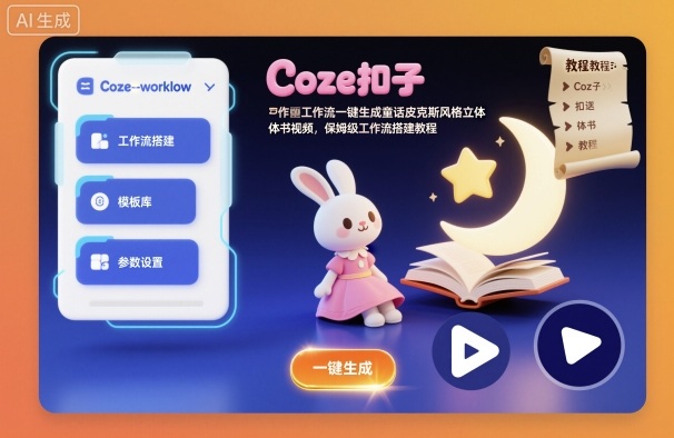 Coze扣子工作流一键生成童话皮克斯风格立体书视频，保姆级工作流搭建教程-项目网