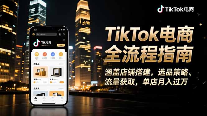 TikTok电商全流程指南，涵盖店铺搭建、选品策略、流量获取，单店月入过万-项目网