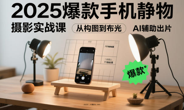 2025爆款手机静物摄影实战课，从构图到布光，不用贵设备，AI辅助出片-项目网