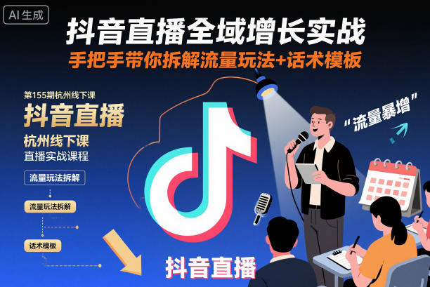 抖音直播全域增长实战第155期杭州线下课，手把手带你拆解流量玩法+话术模板-项目网