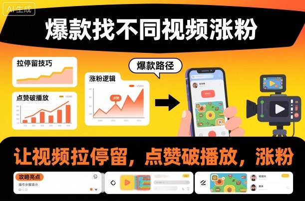 爆款找不同视频涨粉，让视频拉停留，实现点赞，破播放，涨粉-项目网