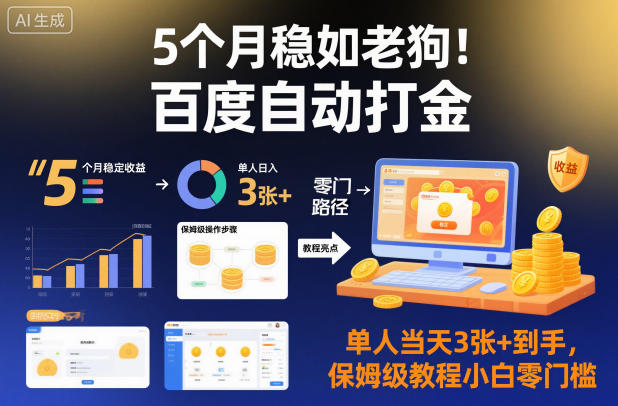 5个月稳如老狗！百度自动打金，单人当天3张+到手，保姆级教程小白零门槛【揭秘】-项目网