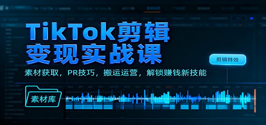 TikTok剪辑变现实战课：素材获取，PR技巧，搬运运营，解锁赚钱新技能-项目网