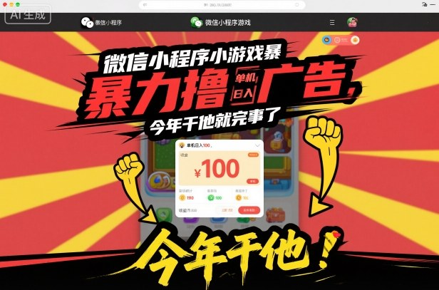 微信小程序小游戏暴力撸广告，单机日入100，今年干他就完事了-项目网