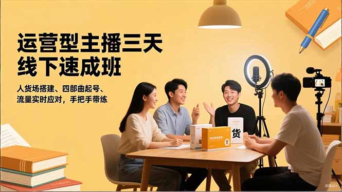 运营型主播三天线下班，人货场搭建,四部曲起号,流量实时应对，手把手带练-项目网