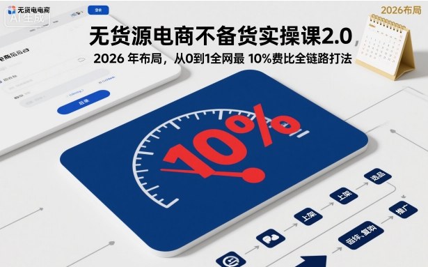 无货源电商不备货实操课2.0，2026年布局，从0到1全网最低10%费比全链路打法【更新】-项目网