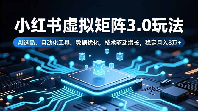 小红书虚拟矩阵3.0玩法，AI选品、自动化工具、数据优化，技术驱动增长，稳定月入8万+-项目网