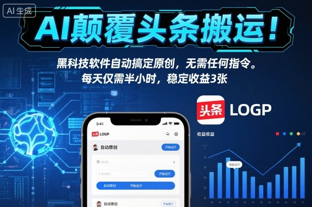 AI颠覆头条搬运！黑科技软件自动搞定原创，无需任何指令。每天仅需半小时，稳定收益3张【揭秘】-项目网