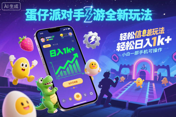蛋仔派对手游全新玩法，轻松日入1k+，风口信息差玩法，当天见收益，小白一部手机可操作-项目网