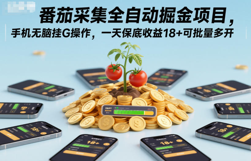 番茄采集全自动掘金项目，手机无脑挂G操作，一天保底收益18+可批量多开【揭秘】-项目网