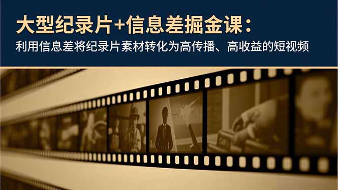 大型纪录片+信息差掘金课：利用信息差将纪录片素材转化为高传播、高收益的短视频-项目网