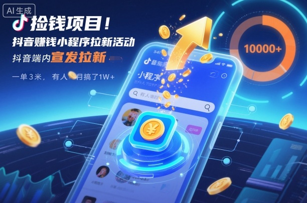 捡钱项目！抖音賺钱小程序拉新活动，抖音端内宣发拉新，一单3米，有人半个月搞了1W+-项目网