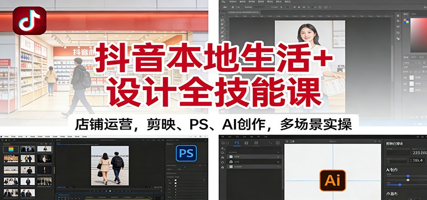抖音本地生活+设计全技能课：店铺运营，剪映、PS、AI创作，多场景实操-项目网