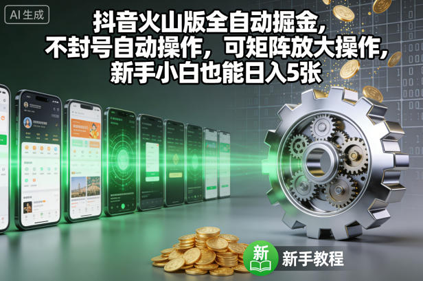 抖音火山版全自动掘金，不封号自动操作，可矩阵放大操作，新手小白也能日入5张【揭秘】-项目网
