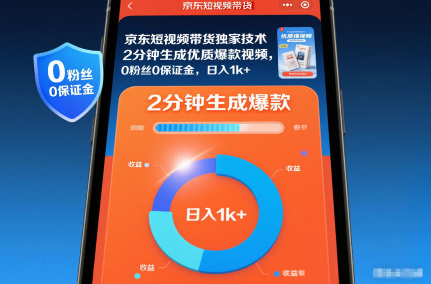 京东短视频带货独家技术，2分钟生成一条优质爆款视频，0粉丝0保证金，日入1k+【揭秘】-项目网