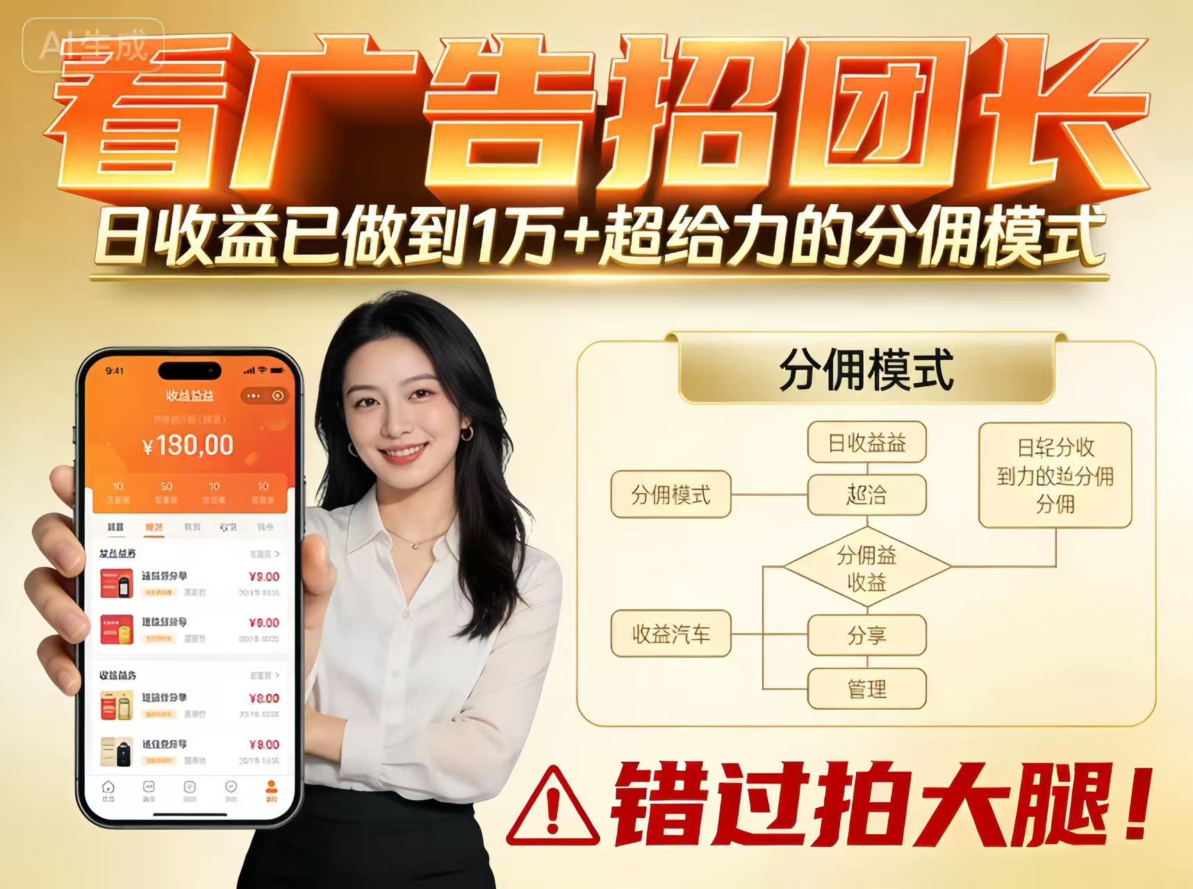 看广告招团长，团队收益已做到日入1万，分佣模式超给力，错过拍大腿-项目网