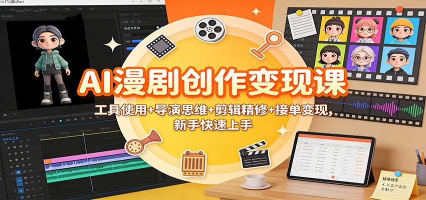 AI漫剧创作变现课：工具使用+导演思维+剪辑精修+接单变现，新手快速上手-项目网