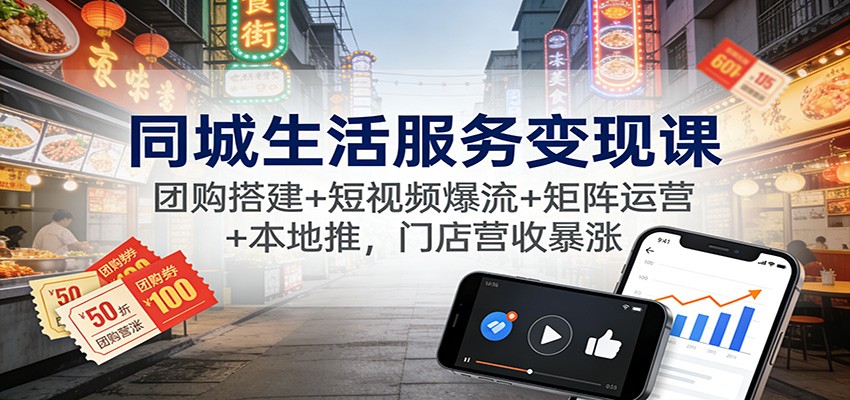 同城生活服务变现课：团购搭建+短视频爆流+矩阵运营+本地推，门店营收暴涨-项目网