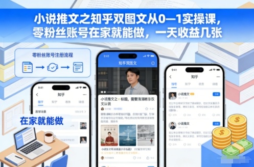 小说推文之知乎双图文从0—1实操课，零粉丝账号在家就能做，一天收益几张-项目网