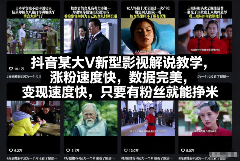 抖音某大V新型影视解说教学，涨粉速度快，数据完美，变现速度快，只要有粉丝就能挣米-项目网
