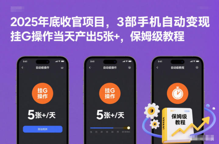 2025年底收官项目，3部手机自动变现，挂G操作当天产出5张+，保姆级教程【揭秘】-项目网