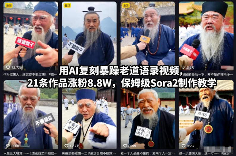 用AI复刻暴躁老道语录视频，21条作品涨粉8.8W，保姆级Sora2制作教学-项目网