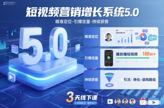 短视频营销增长系统5.0，精准定位-引爆流量-持续获客，3天线下课(音频+图片)-项目网