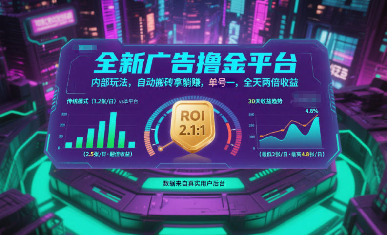 全新广告撸金平台，内部玩法，自动搬砖拿躺賺，单号一天保底2张+，全天两倍收益【揭秘】-项目网