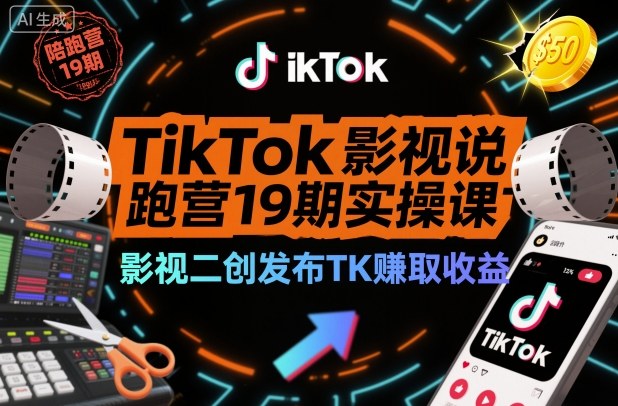 TikTok影视解说陪跑营19期实操课，影视二创发布TK賺取收益，万播收益50美金(更新)-项目网