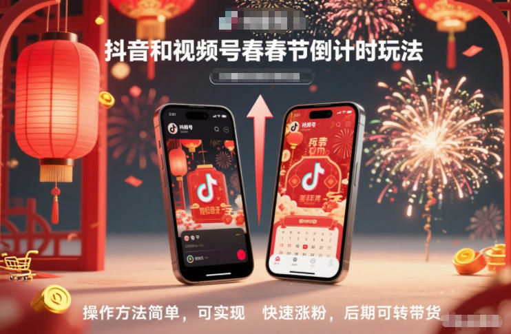抖音和视频号，春节倒计时玩法，操作方法简单，可实现快速涨粉，后期可转带货-项目网
