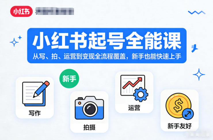 小红书起号全能课，从写、拍、运营到变现全流程覆盖，新手也能快速上手-项目网