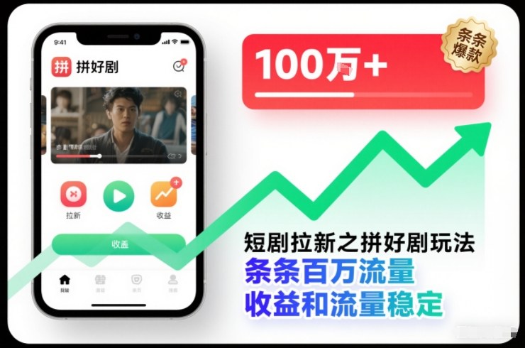 短剧拉新之拼好剧玩法，条条百万流量，收益和流量稳定-项目网