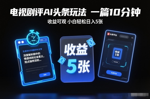 电视剧评AI头条玩法，一篇10分钟，收益可观，小白轻松日入5张+【独家】-项目网