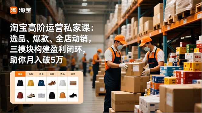 淘宝高阶运营私家课：选品、爆款、全店动销，三模块构建盈利闭环，助你月入破5万-项目网