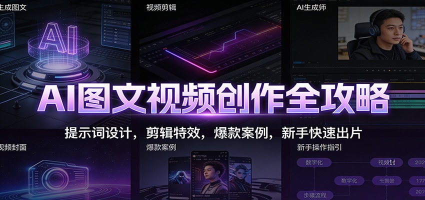 AI图文视频创作全攻略：提示词设计，剪辑特效，爆款案例，新手快速出片-项目网