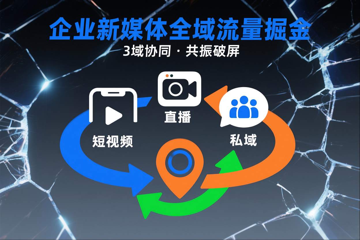 短视频全域商业模式，企业新媒体全域流量掘金，3域协同，共振破屏，短视频-直播-私域-地域-项目网