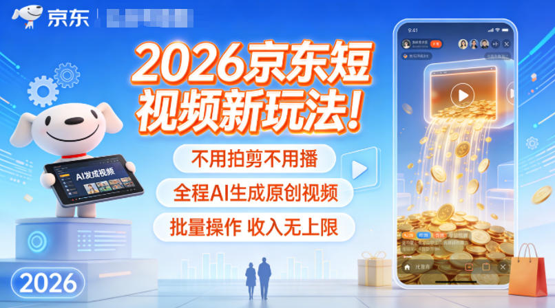 2026京东短视频新玩法！不用拍剪不用播，全程AI生成原创视频，批量操作收入无上限-项目网