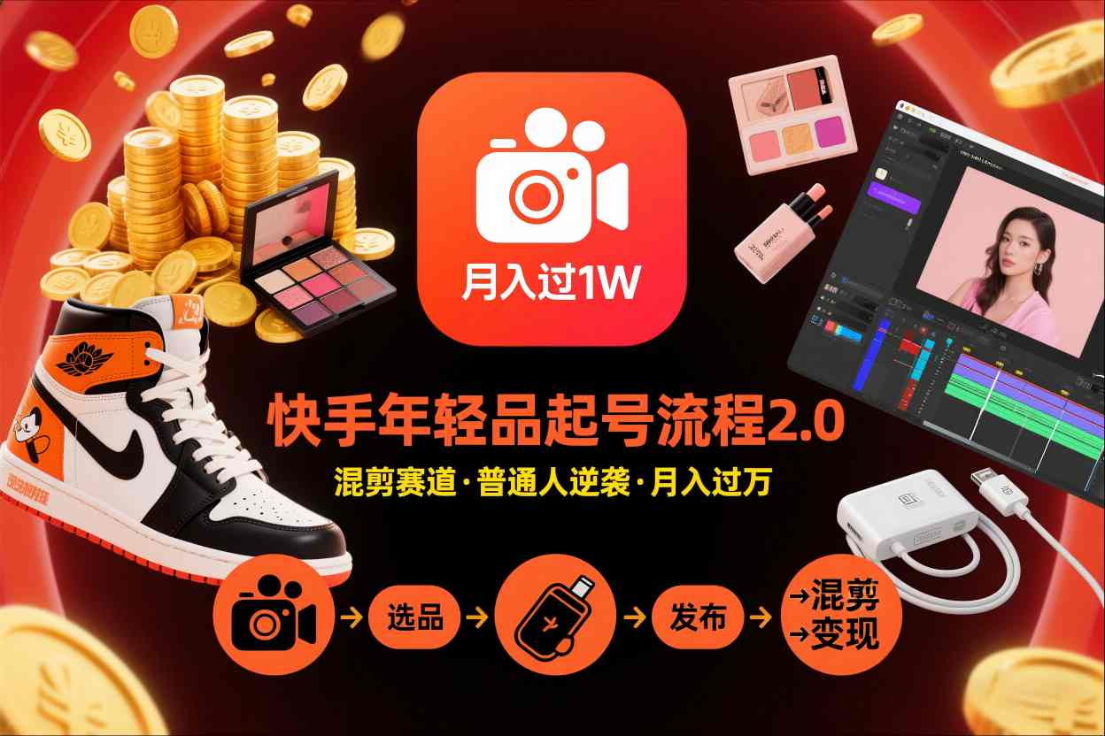 快手短视频带货年轻品起号流程2.0，快手年轻品混剪赛道，普通人也能月入过1W-项目网