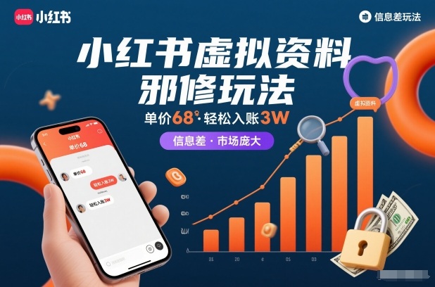 小红书虚拟资料邪修玩法，单价68，轻松入账3W，信息差玩法，市场庞大-项目网