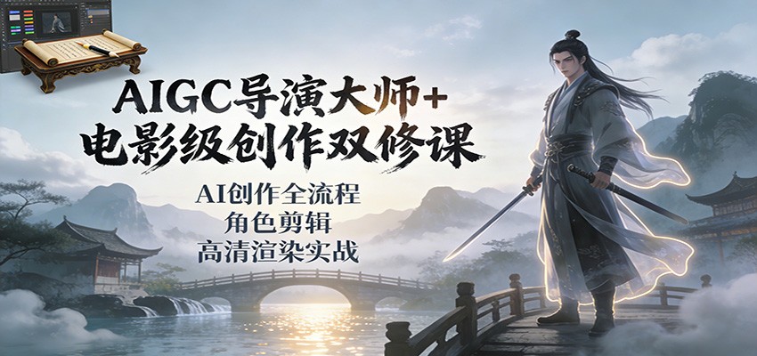 AIGC导演大师+电影级创作双修课：AI创作全流程、角色剪辑、高清渲染实战-项目网
