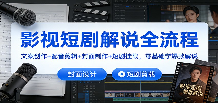 影视短剧解说全流程：文案创作+配音剪辑+封面制作+短剧挂载，零基础学爆款解说-项目网